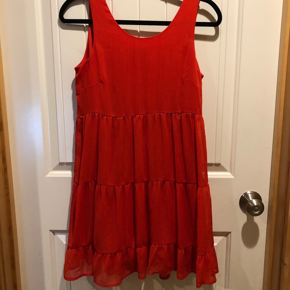 red tiered ruffle dress